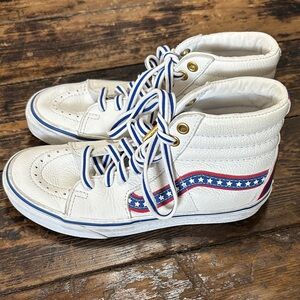 Vans Kids White High-Top Sneakers with Red & Blue Star Stripe